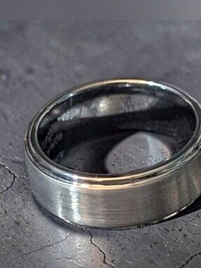 Heavyweight Satin Brushed Tungsten Stepped Wedding Ring Band Sz 9  16g